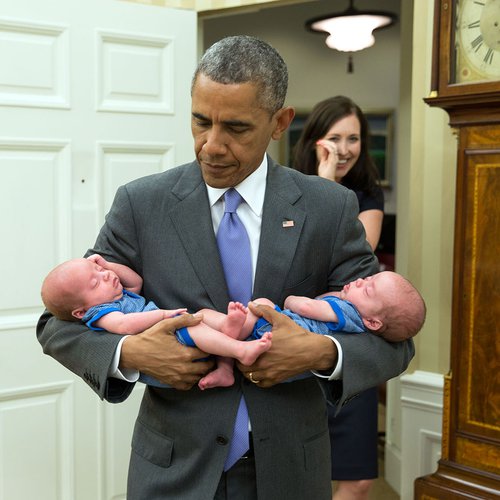 Katie Fallon brings her two new babies to the White House to meet President Obama. He greets them with open arms.