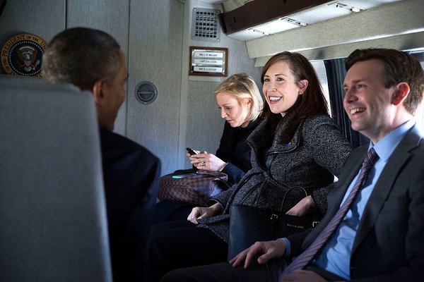 Katie Fallon aboard with Air Force One with President Barack Obama.